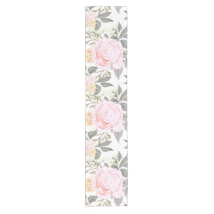Beautiful floral pink rose and green foliage short table runner