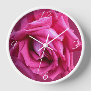 Beautiful floral pretty hot pink rose modern boho clock