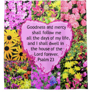 BEAUTIFUL FLORAL PSALM 23 DESIGN SHOWER CURTAIN