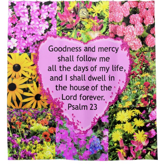 BEAUTIFUL FLORAL PSALM 23 DESIGN SHOWER CURTAIN (Front)