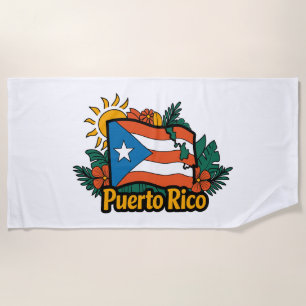 Beautiful Floral Puerto Rico Flag Artwork Beach Towel