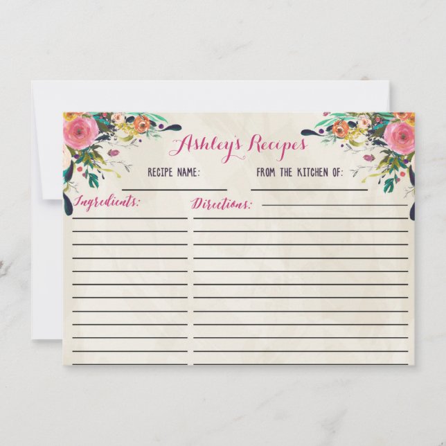Beautiful Floral Recipe cards (Front)