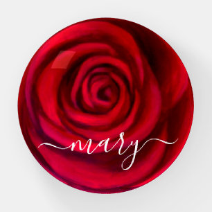Beautiful Floral Red Rose Name Script Paperweight