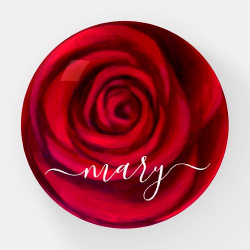 Beautiful Floral Red Rose Name Script Paperweight