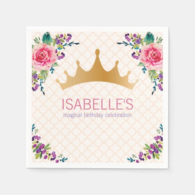 Beautiful Floral Rose Chic Birthday design Napkins (Front)