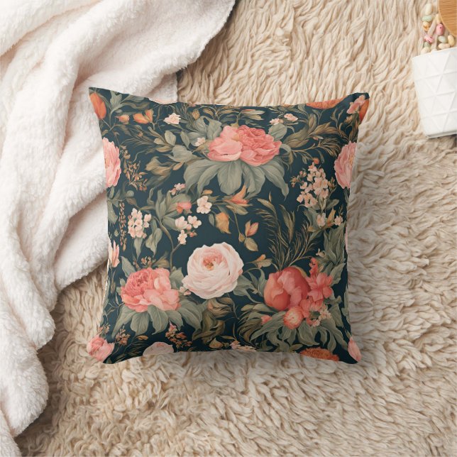 Beautiful Floral Rose Flowers Throw Pillow (Blanket)