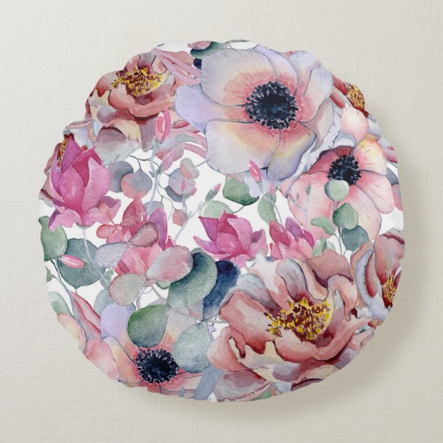 Beautiful Floral Round Pillow (Front)
