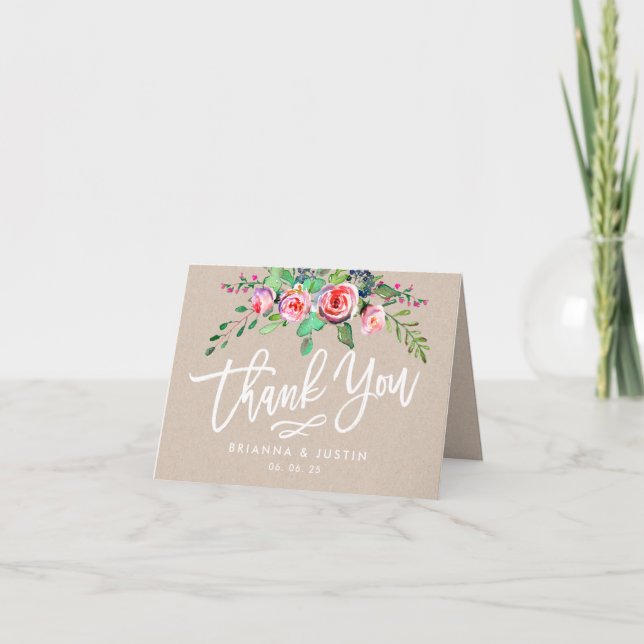 Beautiful Floral Rustic Kraft Wedding Thank You (Front)