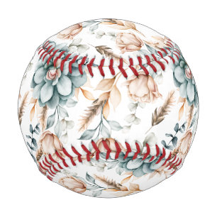 Beautiful floral seamless pattern with vintage  baseball