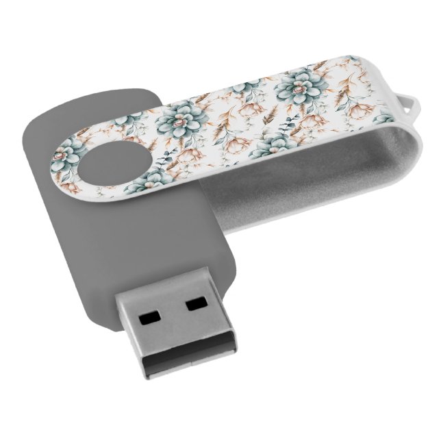 Beautiful floral seamless pattern with vintage  flash drive (Angled)