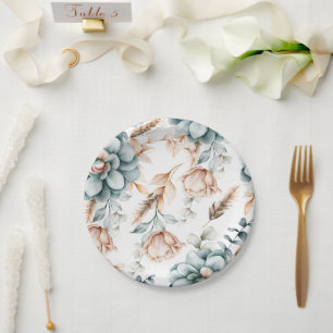 Beautiful floral seamless pattern with vintage paper plates