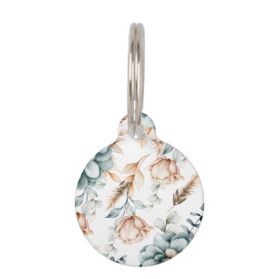 Beautiful floral seamless pattern with vintage pet ID tag