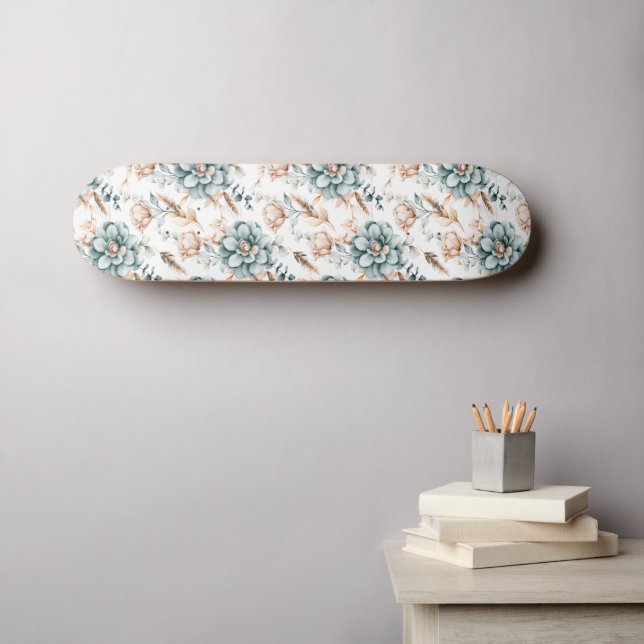 Beautiful floral seamless pattern with vintage  skateboard (Wall Art (Horz))
