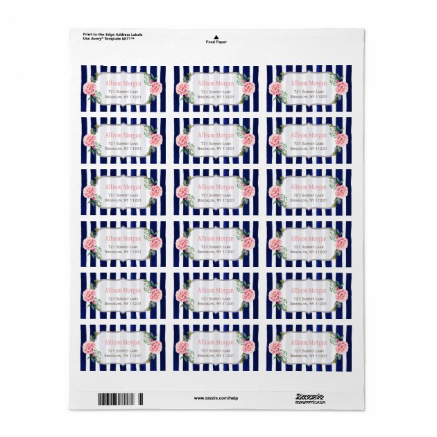 Beautiful Floral Silver Glitter Navy Blue Stripes Label