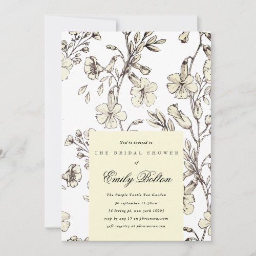 Beautiful Floral Sketched Bridal Shower Invitation