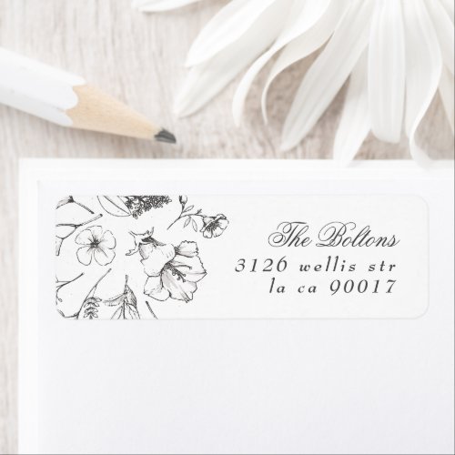 Beautiful Floral Sketched Wedding Return Address Label