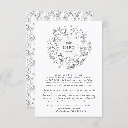 Beautiful Floral Sketched Wreath Wedding Enclosure Card