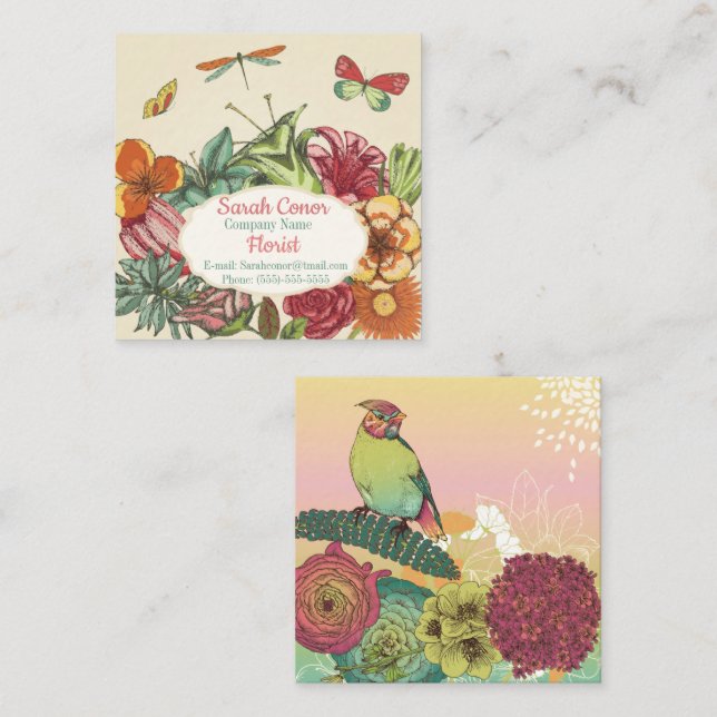 Beautiful Floral Square Business Card (Front/Back)