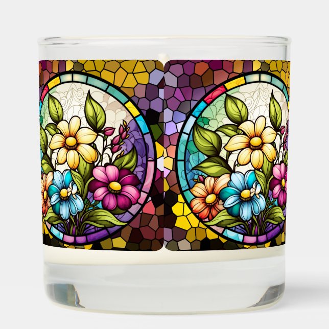 Beautiful Floral Stained Glass Scented Jar Candle (Right)