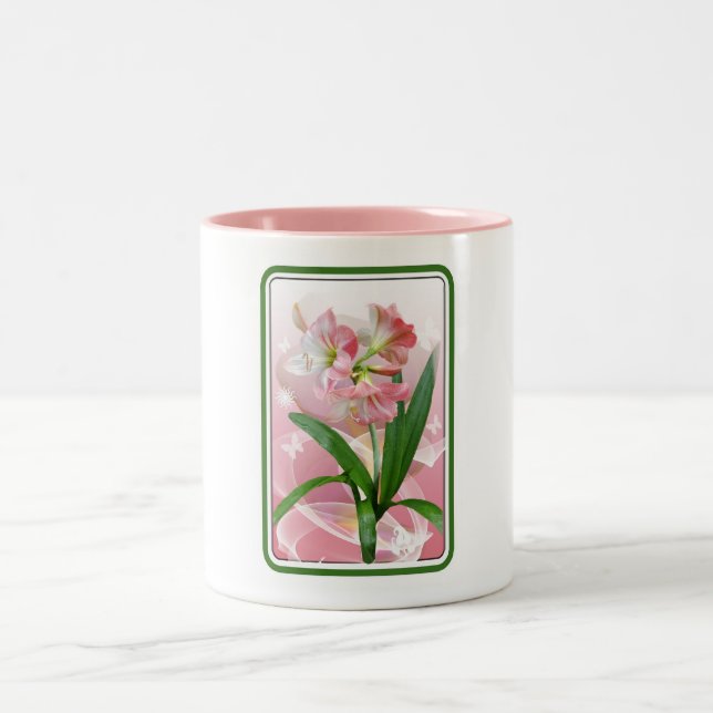 Beautiful Floral Themed Amaryllis Two-Tone Coffee Mug (Center)