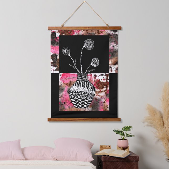 Beautiful Floral Vase and Flowers Abstract Hanging Tapestry (Bedroom)