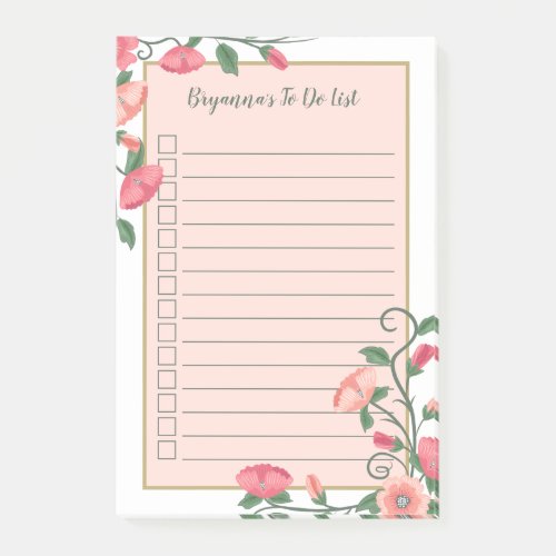 Beautiful Floral Vines Checkbox To Do List Post_it Notes