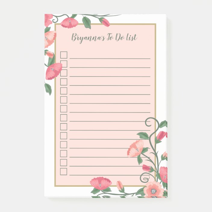 Beautiful Floral Vines Checkbox To Do List Post It Notes Zazzle Com