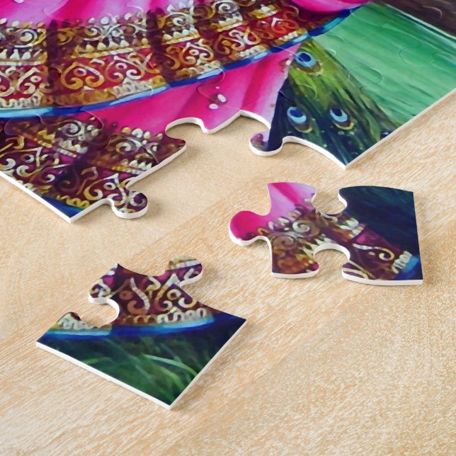 Beautiful Floral Vintage Krishna Radha Jigsaw Puzzle (Side)
