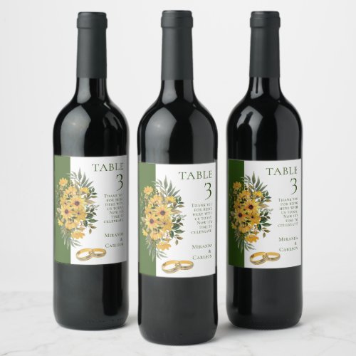 Beautiful Floral w Rings Wedding Table Number Wine Label