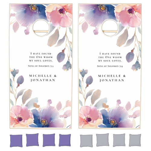 Beautiful Floral Watercolor Bible Verse Wedding Cornhole Set