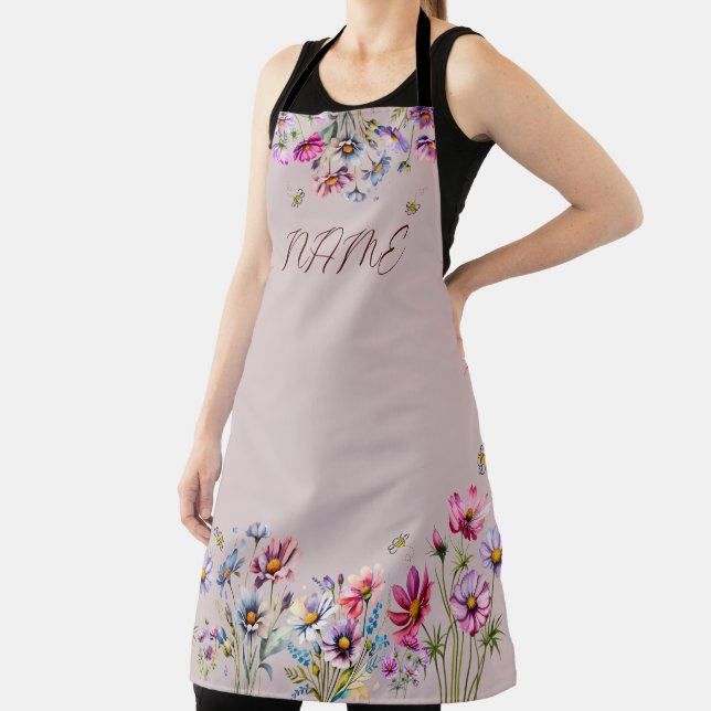 Beautiful Floral Watercolor Large Apron (Insitu)