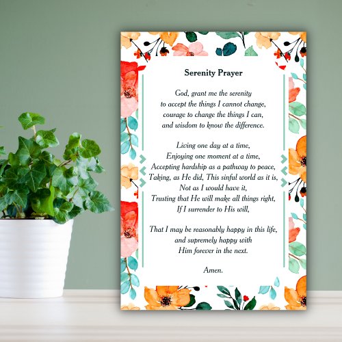 Beautiful Floral Watercolor The Serenity Prayer Poster