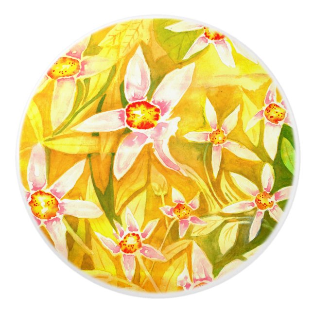 Beautiful Floral Watercolour Ceramic Door Knob (Front)