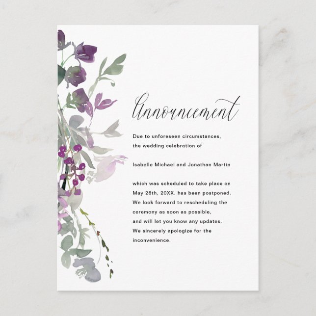 Beautiful Floral Wedding Cancellation Announcement (Front)