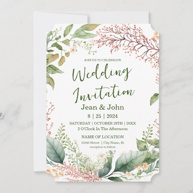 Beautiful Floral Wedding Invitation (Front)
