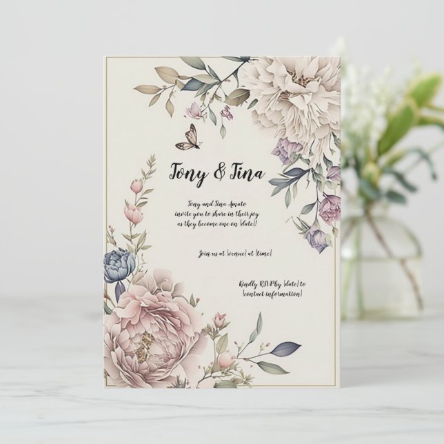 Beautiful Floral Wedding/Save The Date Invitation (Standing Front)
