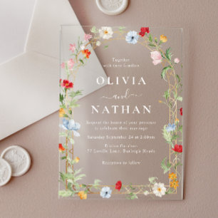 Beautiful Floral Wildflower Wreath Wedding Acrylic Invitations