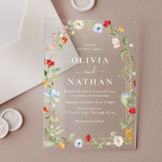 Beautiful Floral Wildflower Wreath Wedding Acrylic Invitations