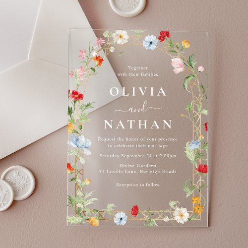 Beautiful Floral Wildflower Wreath Wedding Acrylic Invitations