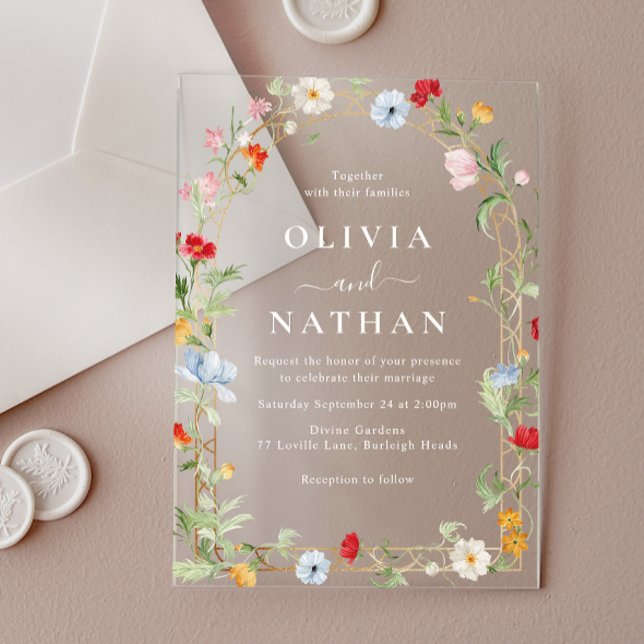 Beautiful Floral Wildflower Wreath Wedding Acrylic Invitations (Creator Uploaded)