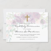 Beautiful Floral with Cross First Holy Communion Invitation | Zazzle