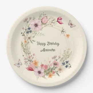 Beautiful Floral Wreath and Butterflies Birthday