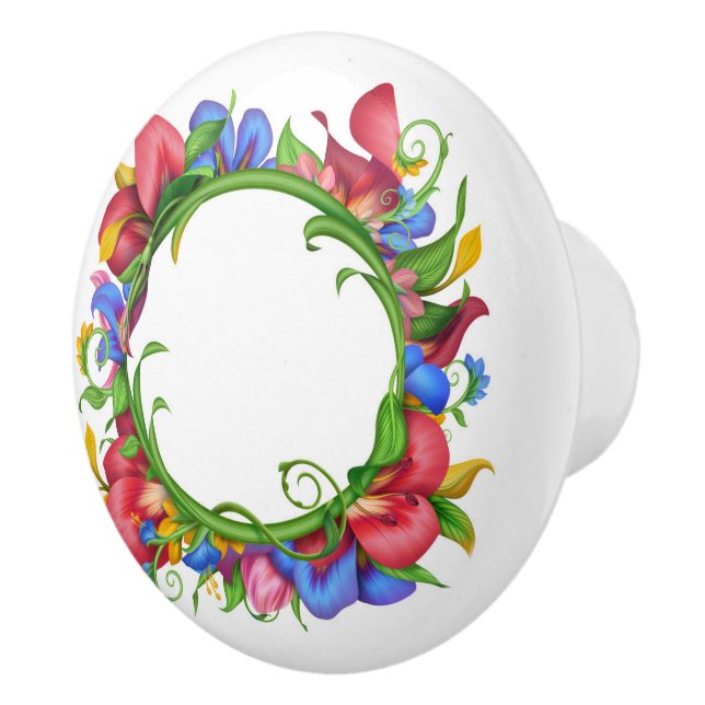 Beautiful Floral Wreath Circle Ceramic Knob (Right)