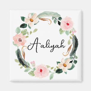Beautiful Floral Wreath Name Monogram Magnet
