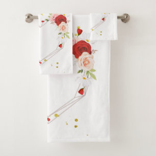 beautiful floral wreath with watercolor pink bath towel set