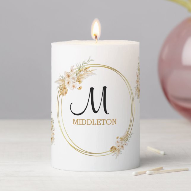 Beautiful Floral Wreaths with Monogram / Names Pillar Candle (In Situ)