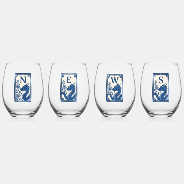 Beautiful Flow Blue Style Mahjong Wine Glasses (Front)