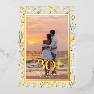 Beautiful Flower 30th Wedding Anniversary Gold Foil Invitation
