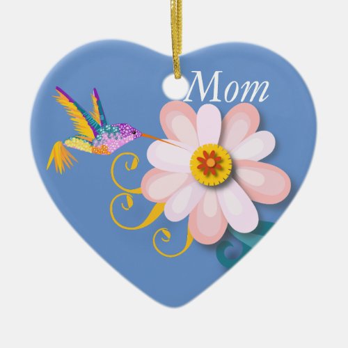 Beautiful flower and Humming bird Mothers Day Ceramic Ornament