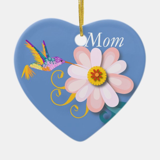 Beautiful flower and Humming bird Mother's Day Ceramic Ornament (Front)
